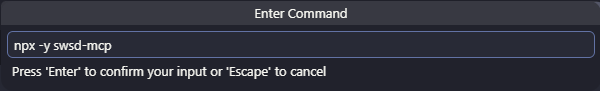 The swsd-mcp stdio command entered in VS Code